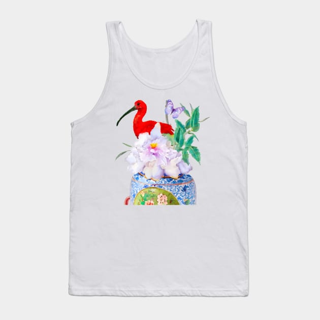 Red ibis and chinoiserie jar Tank Top by SophieClimaArt